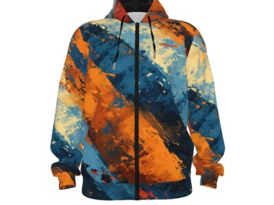 unisex premium cotton zip hoodie – queens blue/orange