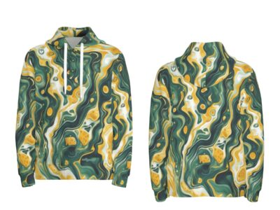 men’s thermal waffle half button pullover hoodie - green bay green/gold/white