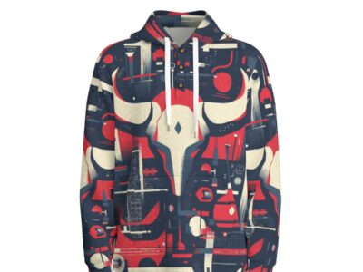 men’s thermal waffle half button pullover hoodie – houston red/blue/white