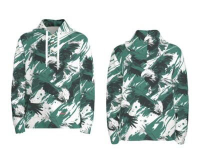 men’s thermal waffle half button pullover hoodie - philadelphia midnight/green/white