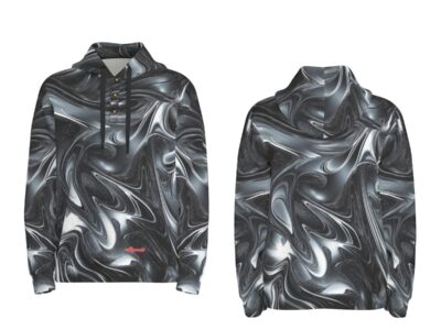 men's thermal waffle half button pullover hoodie - las vegas black hole black/silver